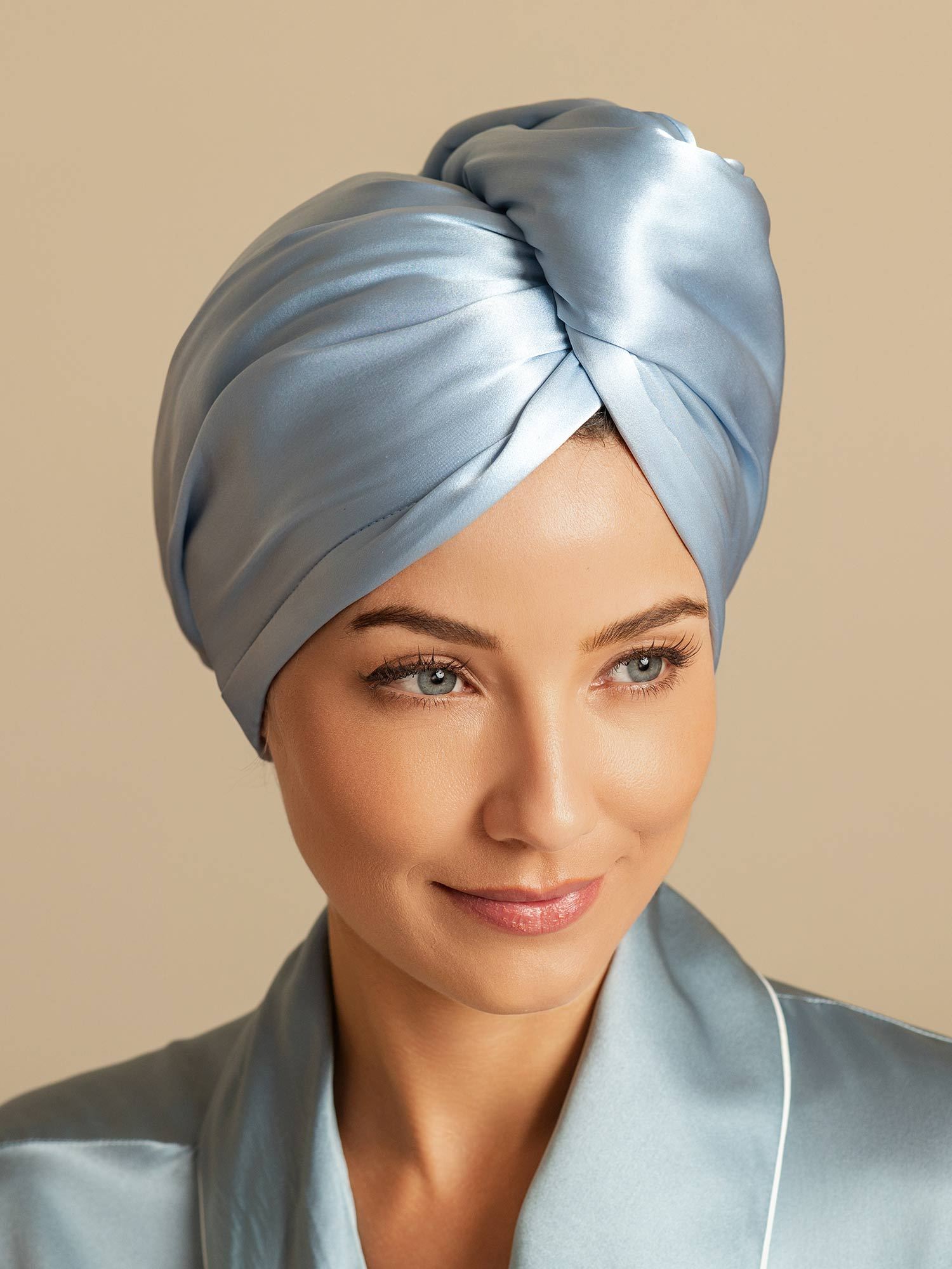 [Sky Blue] SilkSilky-UK Pure Silk Wrap Hair Towel Wrap 003,