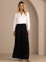[White] SilkSilky-UK Long Sleeve Split Women's Blouse 006
