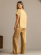 [Tan] SilkSilky-UK 19Momme Machine-Washable Silk Short Sleeve Women's Pyjamas 002