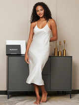 [White] SilkSilky-UK Spaghetti Strap V Neck Nightdress 003