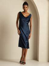 [Dark Blue] SilkSilky-UK Sleeveless Cowl Neck Dress 006