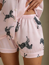 [Pink Zebra] SilkSilky-UK Short Sleeve Lapel Collar Women's Pyjamas 005