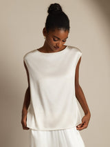 [White] SilkSilky-UK Cap Sleeve Round Neck Women's T-Shirt 006