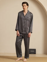 [Black Ginkgo] SilkSilky-UK 19Momme Long Sleeve Notch Collar Men's Pyjamas 001