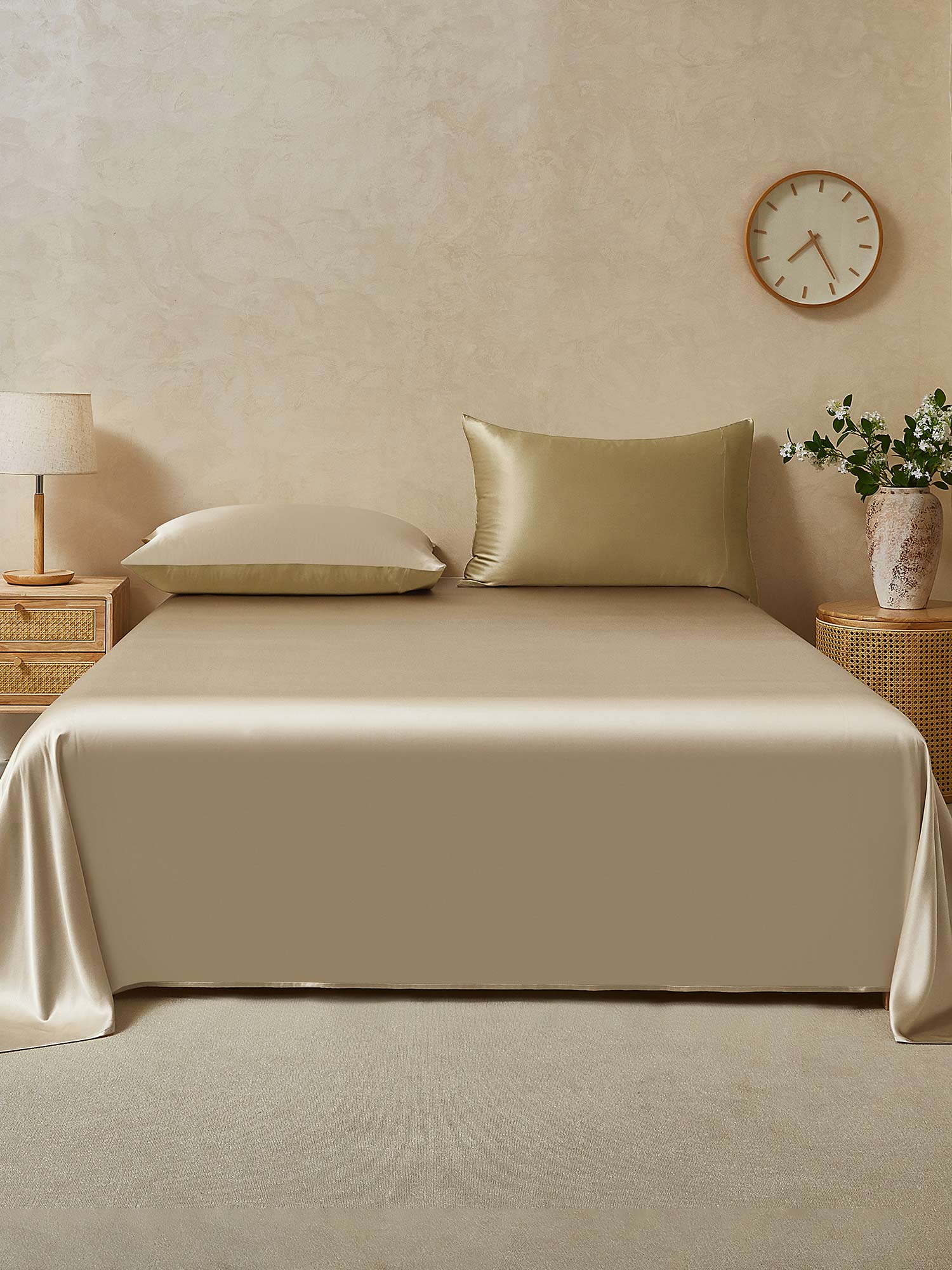 [Beige+Khaki] SilkSilky-UK 19Momme Pure Silk Bedding Set 001,