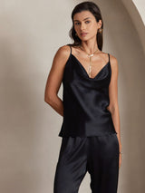 [Black] SilkSilky-UK Spaghetti Strap Cowl Neck Camisole 003