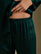 [Dark Green] SilkSilky-UK Long Sleeve Lapel Collar Women's Pyjamas 005