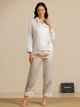 [White] SilkSilky-UK 19Momme Long Sleeve Notch Collar Women's Pyjamas 005