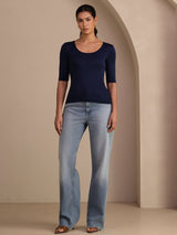 [Dark Blue] SilkSilky-UK Half Sleeve Women's T-Shirt 005