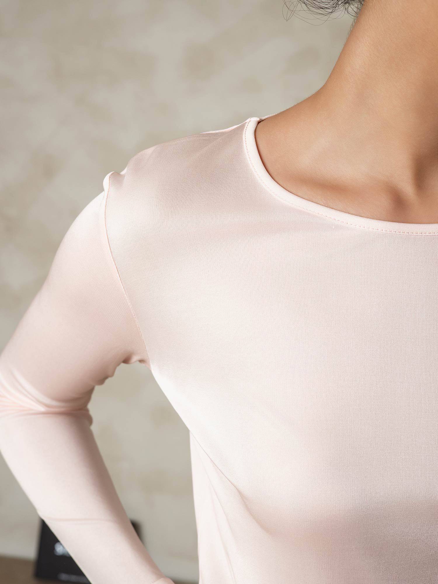 [Light Pink] SilkSilky-UK Silk Knitted Round Neck Long Johns 007