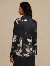 [Black] SilkSilky-UK Long Sleeve Lapel Collar Women's Shirt 002