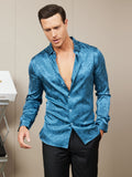 SilkSilky UK Silk Long Sleeve Collar Men's Shirt Teal 004