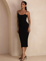 [Black] SilkSilky-UK Spaghetti Strap Square Neck Dress 006