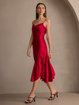 [Wine] SilkSilky-UK Spaghetti Strap Cowl Neck Dress 006