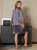 SilkSilky UK Pure Silk 3/4 Sleeve Womens Robe PurpleGray 002