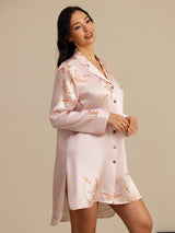 [Pink] SilkSilky-UK Long Sleeve Lapel Collar Nightshirt 004