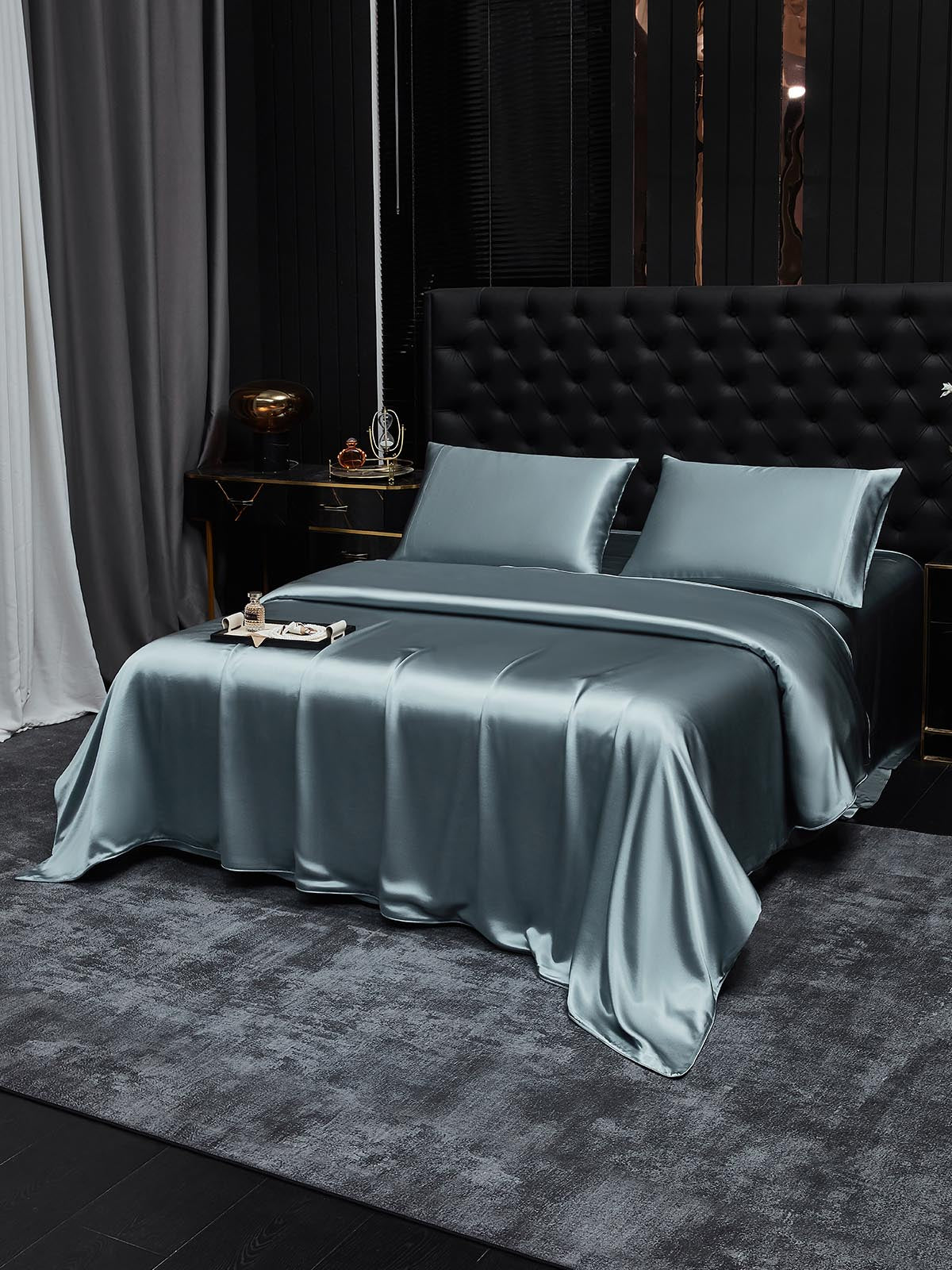 [Grayish Blue] SilkSilky-UK 19Momme Pure Silk Bedding Set 001