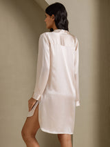 [Beige] SilkSilky-UK Long Sleeve Lapel Collar Nightshirt 002