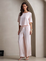 [Pink] SilkSilky-UK Half Sleeve Round Neck Women's Pyjamas 006