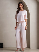 [Pink] SilkSilky-UK Half Sleeve Round Neck Women's Pyjamas 006