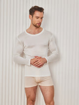 [White] SilkSilky-UK Long Sleeve Round Neck Men's T-Shirt 001