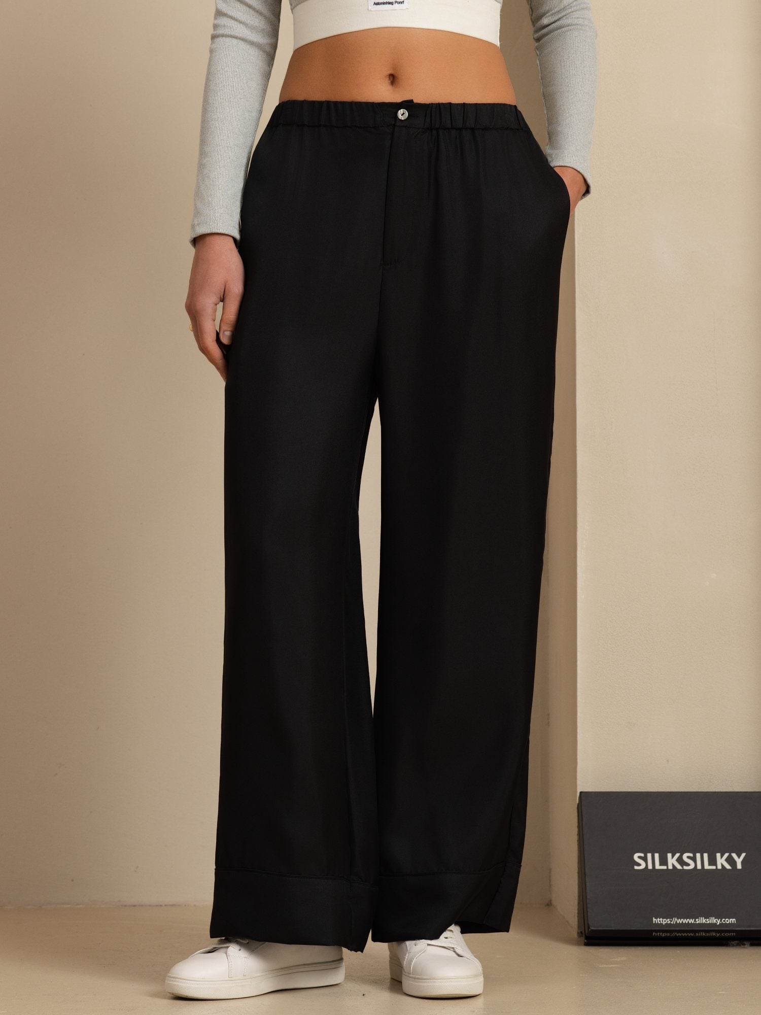 [Black] SilkSilky-UK 18Momme Silk Satin Surah Womens Pants 001