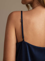 [Dark Blue] SilkSilky-UK 19Momme Machine-Washable Silk Spaghetti Strap Scoop Neck Camisole Set 005