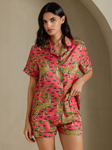 [Coral Serval] SilkSilky-UK Short Sleeve Notch Collar Women's Pyjamas 003