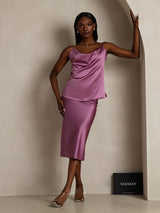 [Deep Purple] SilkSilky-UK Spaghetti Strap Cowl Neck Camisole 006