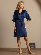 [Dark Blue] SilkSilky-UK Half Sleeve Women's Dressing Gown 003