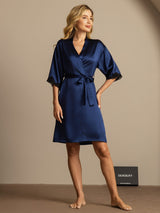 [Dark Blue] SilkSilky-UK Half Sleeve Women's Dressing Gown 003
