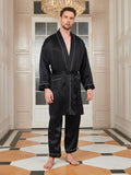 SilkSilky UK Pure Silk 3/4 Sleeve Deep V Neck Men's Dressing Gown Black 001