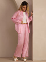 [Pink Pinstripe] SilkSilky-UK Long Sleeve Lapel Collar Women's Outfit Sets 006