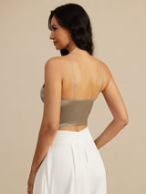 [Khaki] SilkSilky-UK Spaghetti Strap V Neck Camisole 002