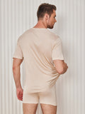 SilkSilky-UK Silk Knitted Short Sleeve Round Neck Men's T-Shirt Beige 002