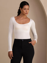 [White] SilkSilky-UK Long Sleeve U Neck Women's T-Shirt 003