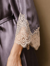 [Purple Gray] SilkSilky-UK 3/4 Sleeve V Neck Nightdress&Dressing gowns 007