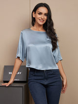 [Grayish Blue] SilkSilky-UK Half Sleeve Scoop Neck Women's T-Shirt 001