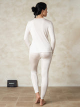 [White] SilkSilky-UK Silk Jersey Long Sleeve Round Neck Women's Long Johns 002