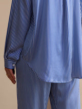 [Blue Pinstripe] SilkSilky-UK Long Sleeve Lapel Collar Women's Outfit Sets 006