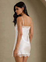 [White] SilkSilky-UK Spaghetti Strap Sweetheart Neck Nightdress 002
