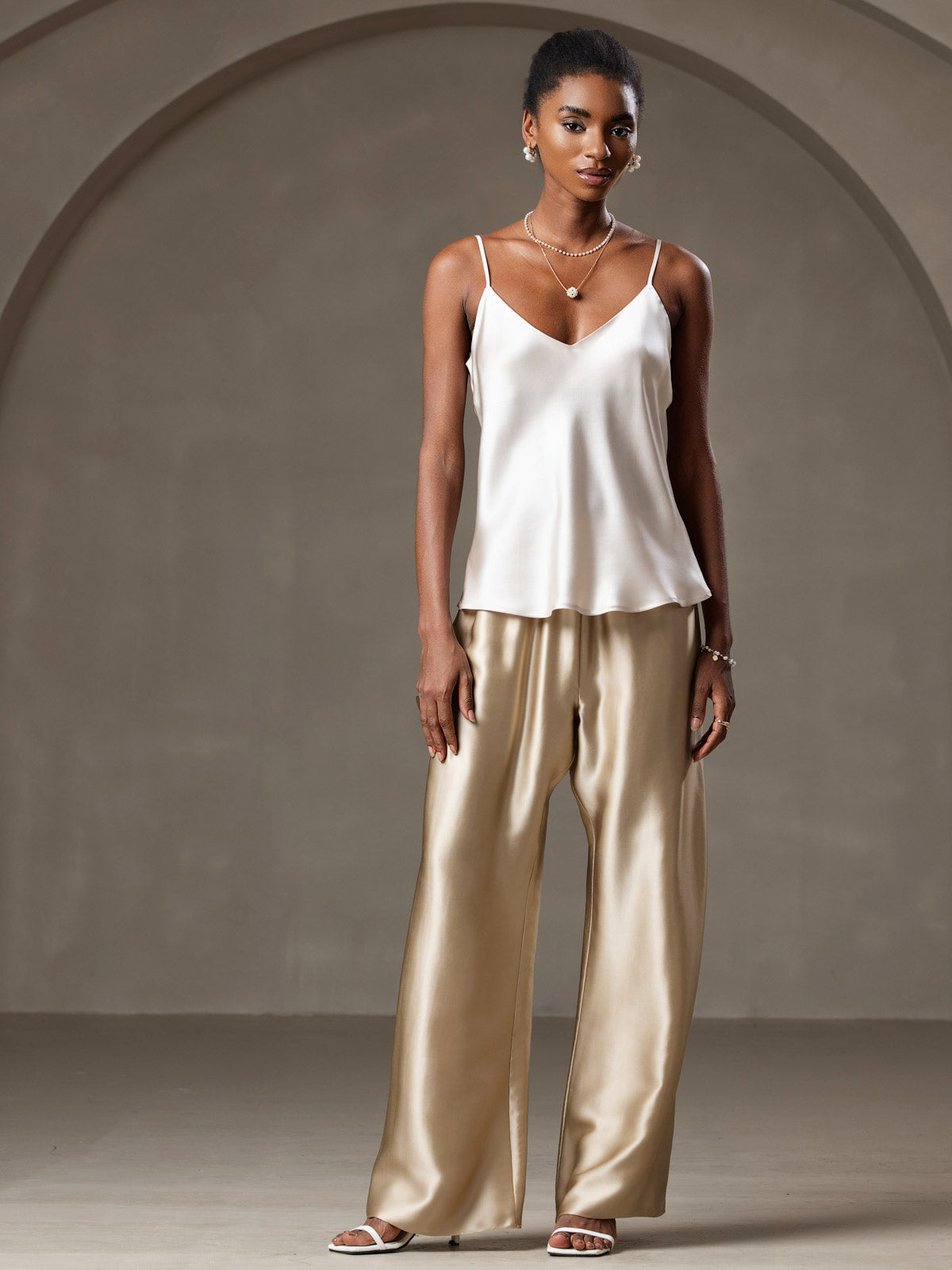[Beige] SilkSilky-UK Pure Silk V Neck Camisole 003