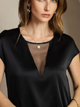 [Black] SilkSilky-UK 19Momme Silk Round Neck Women's T-Shirt 005