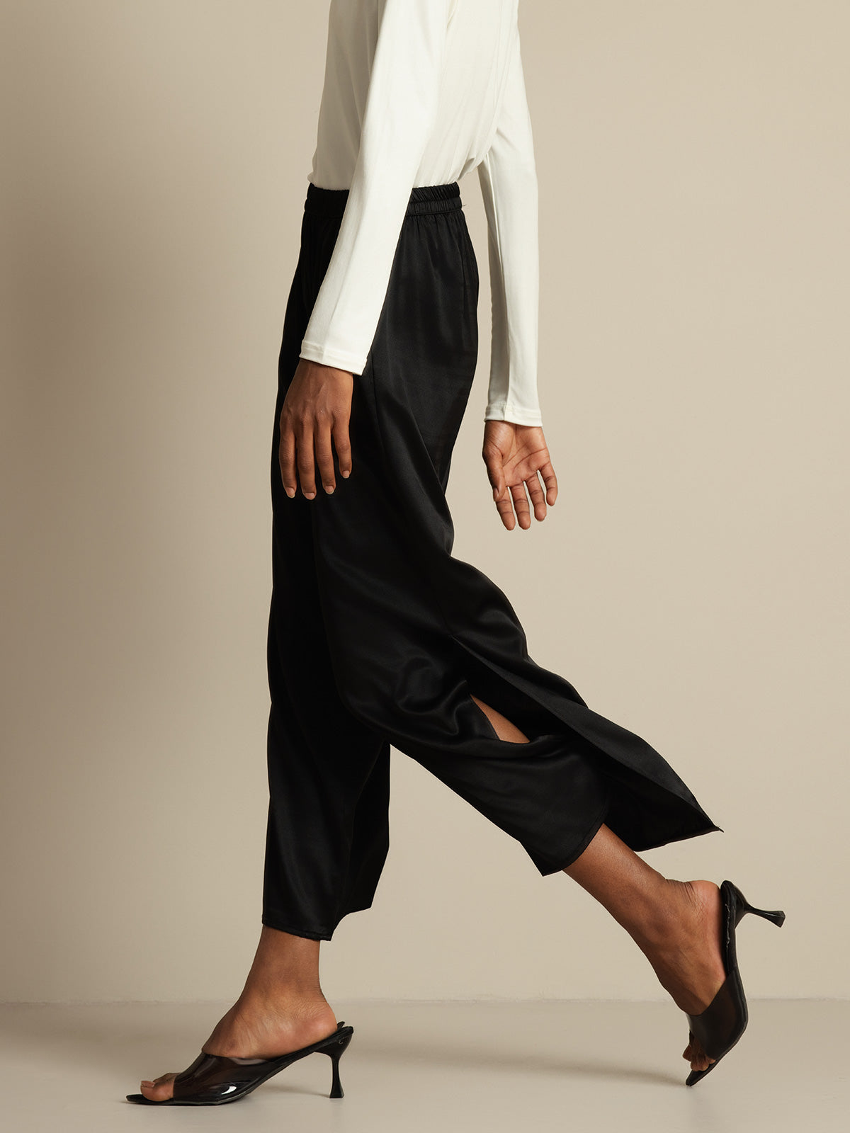 [Black] SilkSilky-UK 19Momme Silk Split Women's Pants 003