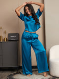 SilkSilky UK Pure Silk Half Sleeve Round Neck Women's Pyjamas Teal 001