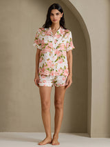 [White Peony] SilkSilky-UK Short Sleeve Notch Collar Women's Pyjamas 006