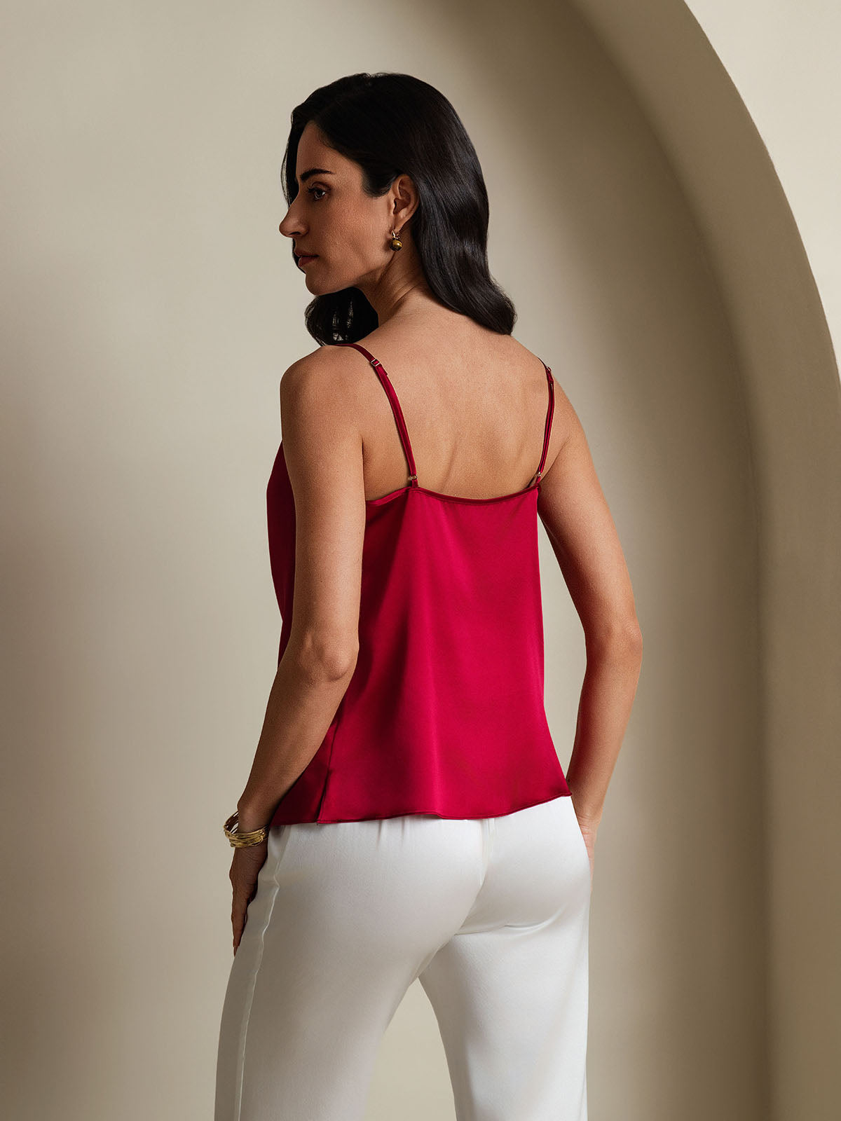 SilkSilky-UK 19Momme Silk Cowl Neck Camisole Wine 002