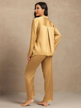 [Tan] SilkSilky-UK 19Momme Machine-Washable Silk Long Sleeve Notch Collar Women's Pyjamas 002