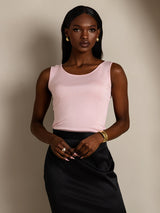 [Pink] SilkSilky-UK 100% Silk Jersey Sleeveless Round Neck Women's T-Shirt 004