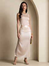 [Light Pink] SilkSilky-UK 100% Silk Jersey Sleeveless Round Neck Women's T-Shirt 006